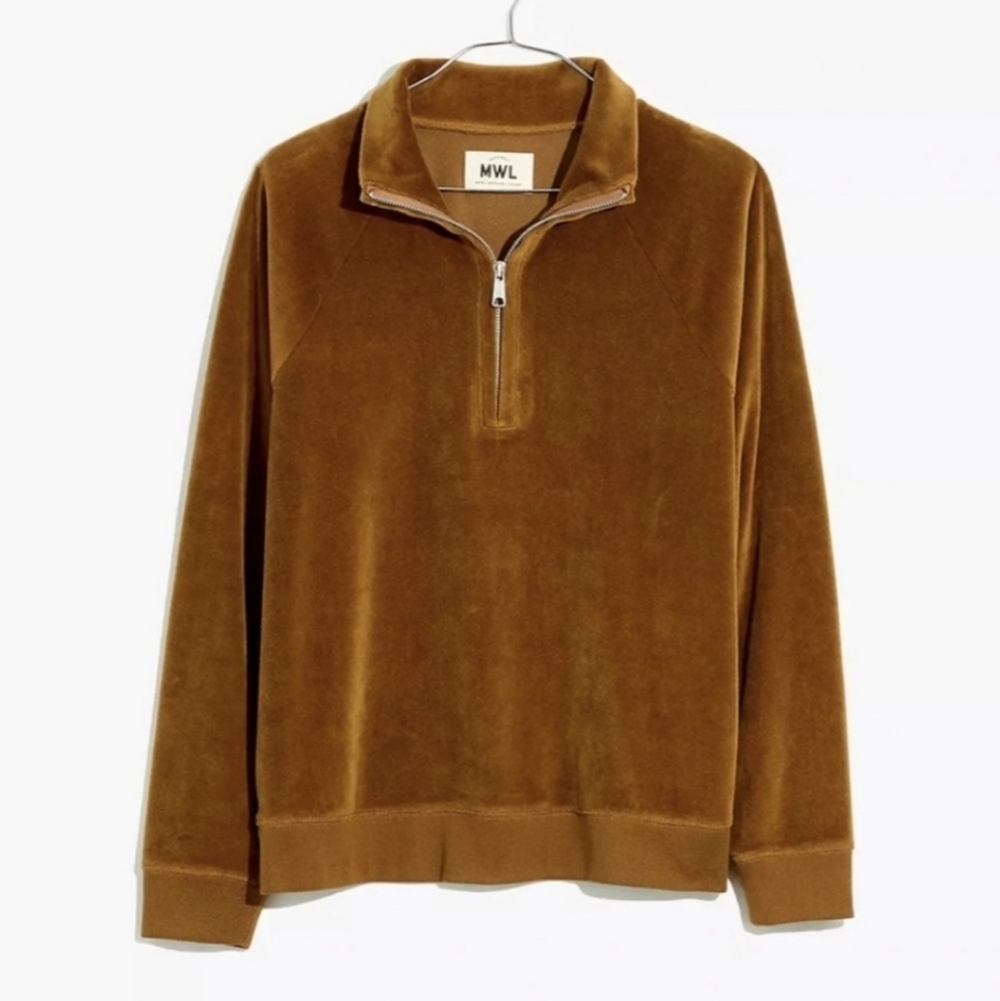 Madewell MWL Velour Half Zip Sweatshirt